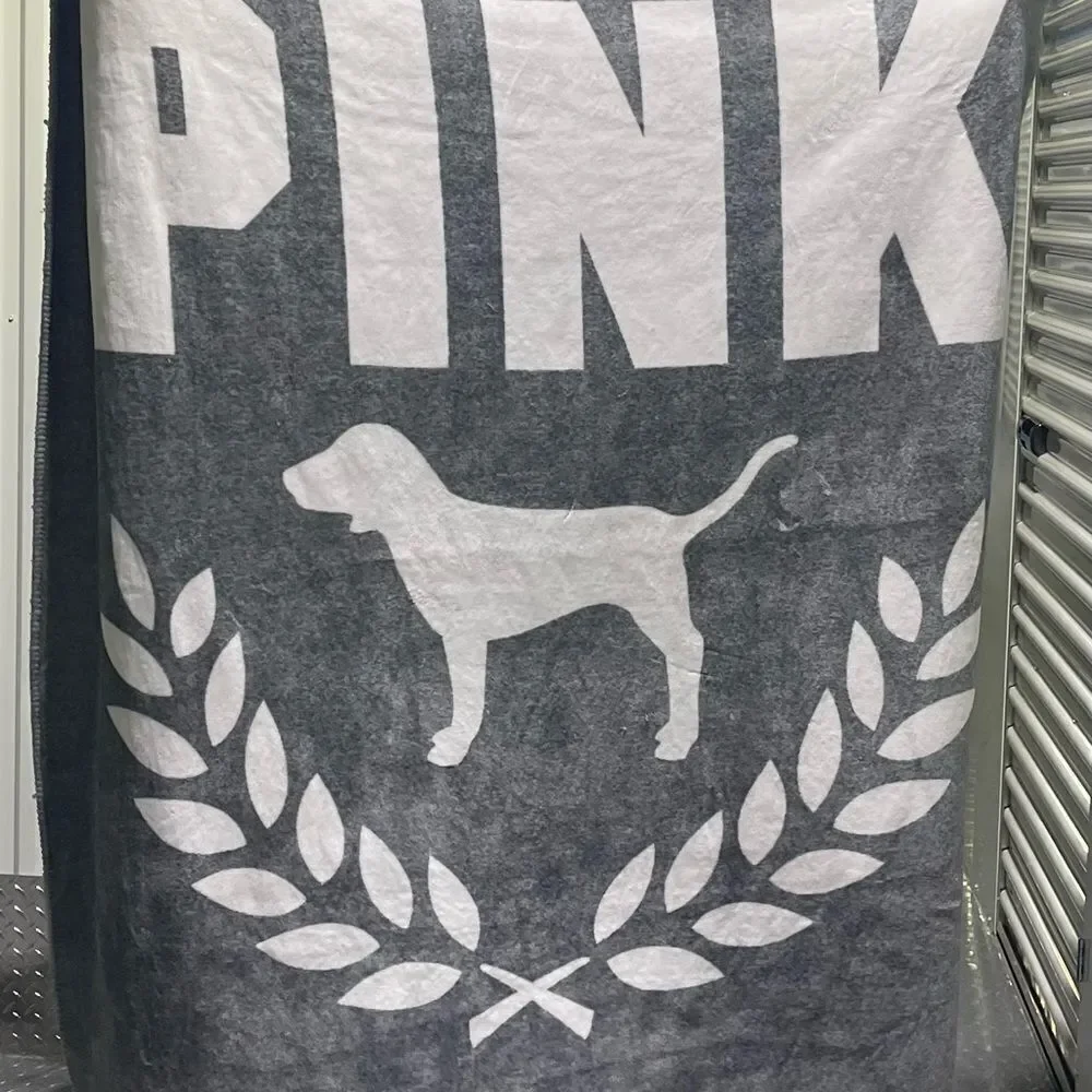 PINK Sherpa Blanket xl grey white dog/olive branch y2k og logo blanket